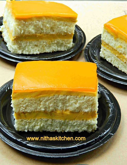 Eggless Mango Mousse Cake with Mango Glaze 1 Vanilla Cake Mango Glaze