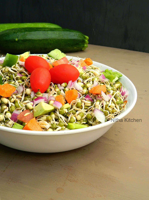 Vegan Sprouted Mung Bean Vegetable Salad Raw Moong Beans Salad