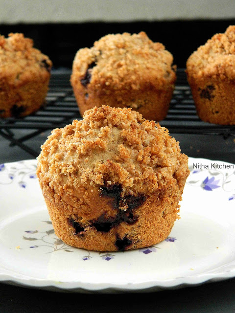 Eggless Blueberry Yogurt Muffins with Crumb Topping
