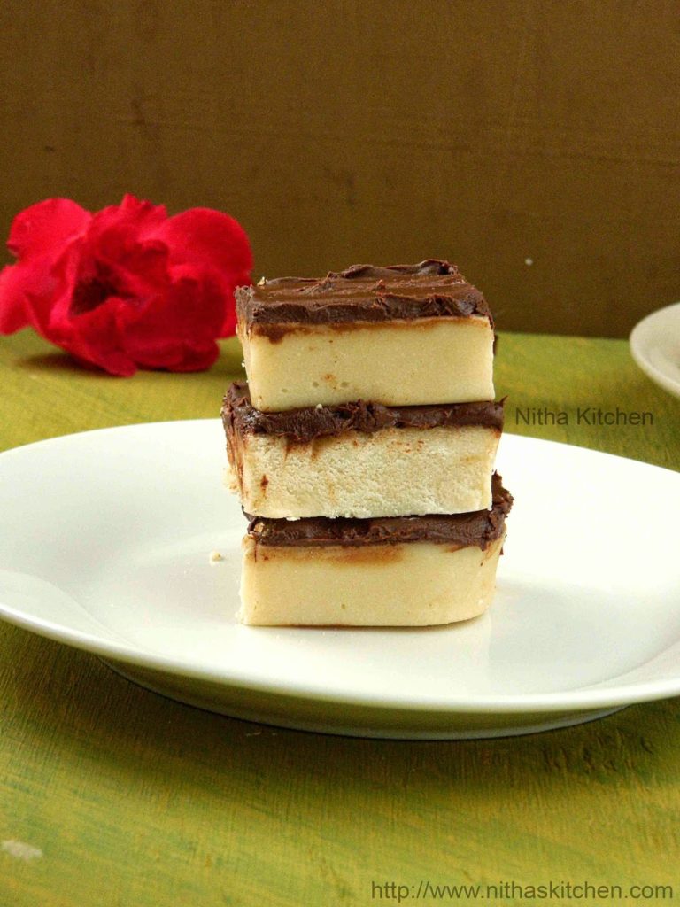 Maida Burfi with Chocolate Glaze step by step picture Recipe