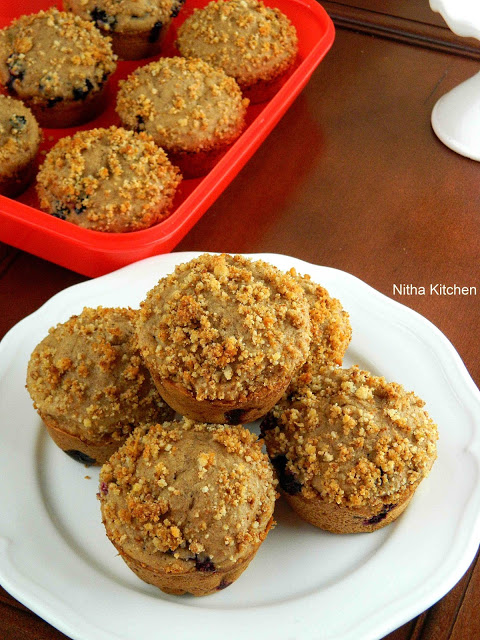 Whole Wheat Walnut Blueberry Muffins