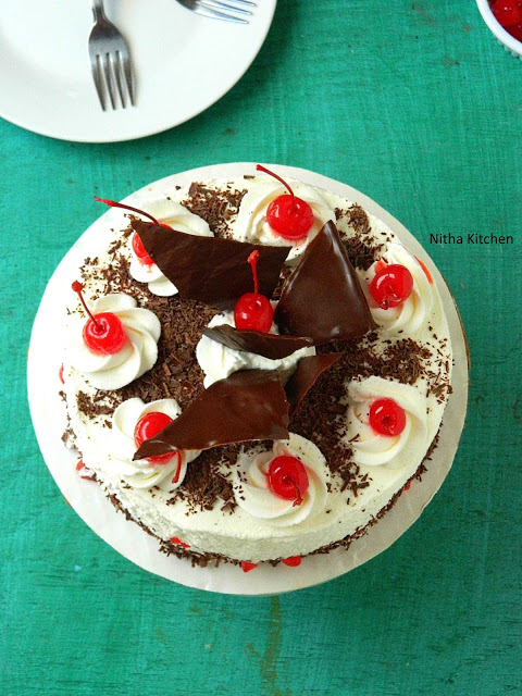 Eggless Black Forest Cake with Hot Chocolate Sponge