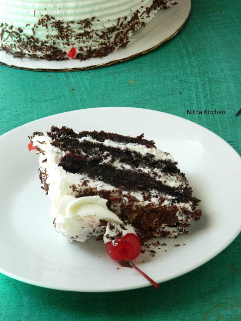 Eggless Black Forest Cake with Hot Chocolate Sponge