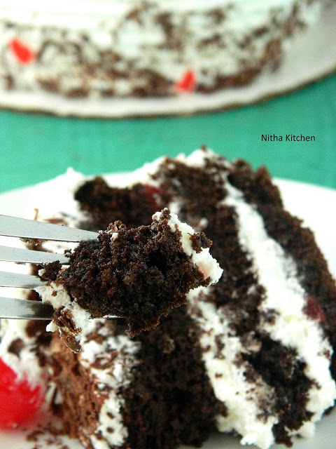 Eggless Black Forest Cake with Hot Chocolate Sponge