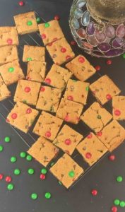 M&M Chocolate Chip Blondie Cookie Bars , An Eggless Recipe From Scratch