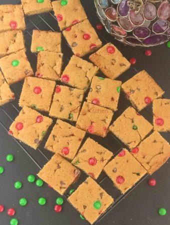 M&M Chocolate Chip Blondie Cookie Bars , An Eggless Recipe From Scratch