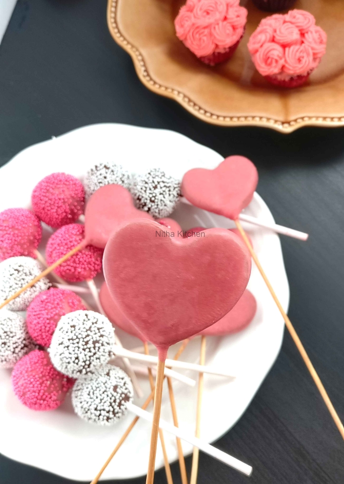 Heart Cake Pops Valentine's Day Special - Nitha Kitchen