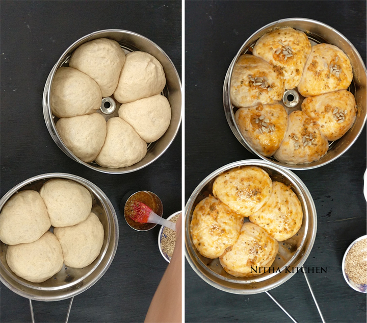 No Oven Steamed and stove top baked savory pav buns dinner rolls