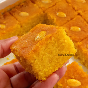 Eggless Turmeric Semolina Cake Sfouf Video Recipe