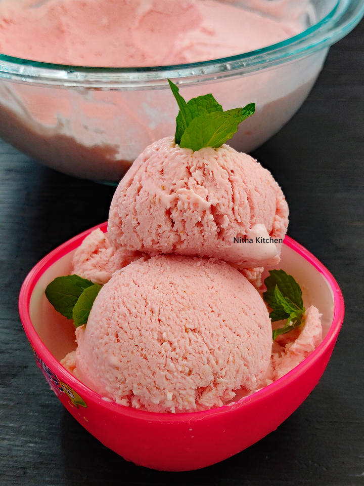 Eggless Strawberry Mint Ice cream Recipe from Scratch