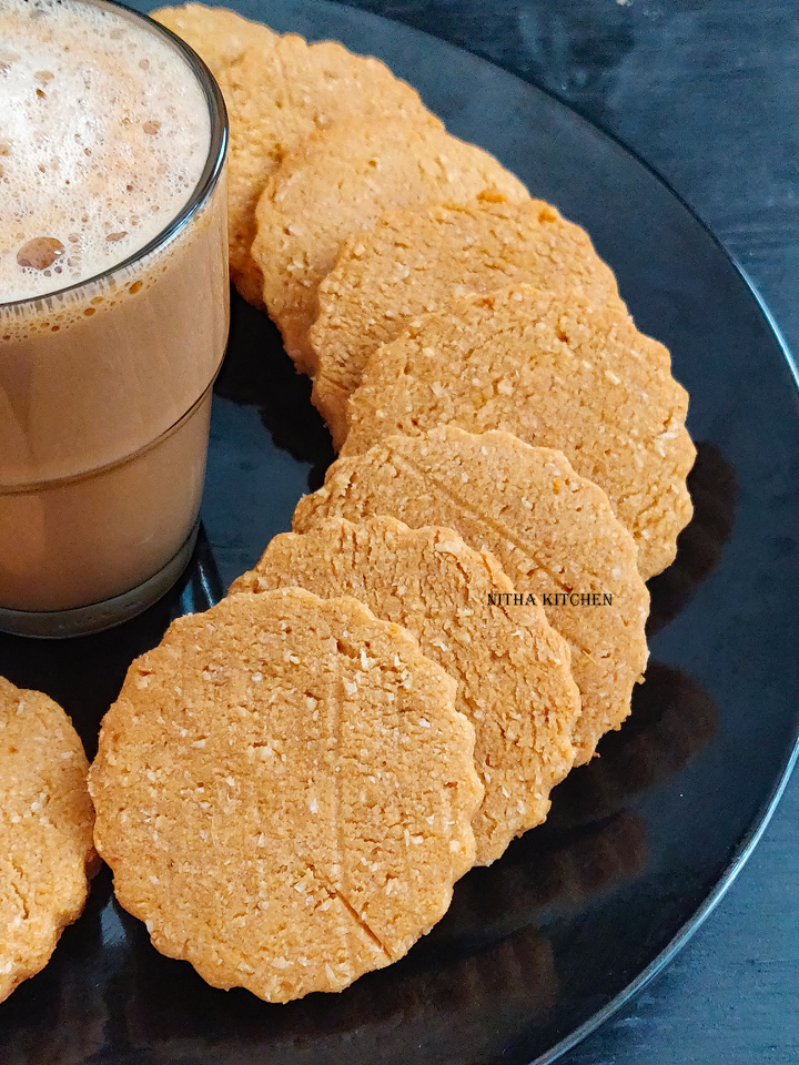 Eggless Whole Wheat Coconut Jaggery Cookies Recipe