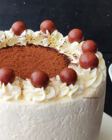 Eggless Tiramisu Sponge Cake with homemade mascarpone cheese