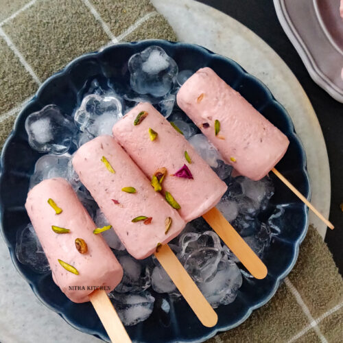 Gulkand Kulfi Rose Khulfi Video Recipe Nitha Kitchen